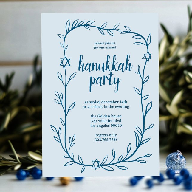 Convites Estrela Delicada do Partido Hanukkah (Delicate Botanical Hanukkah Party Star of David Invitation
)