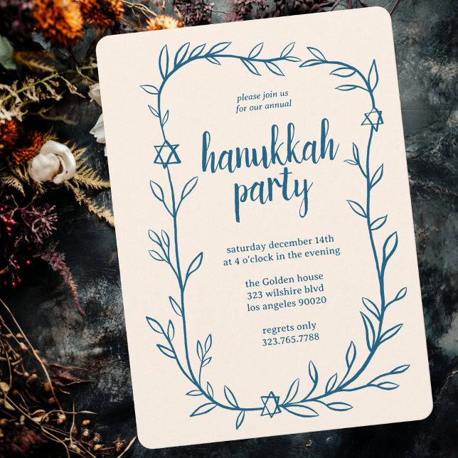 Convites Estrela Delicada do Partido Hanukkah (Delicate Botanical Hanukkah Party Star of David Invitation
)