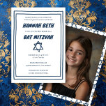Convites Estrela do Bar do David Custom Photo B'nai Bat Mit<br><div class="desc">Cartão perfeito para anunciar um bar mitzvah, bat mitzvah ou outra celebração judaica! Mão fez arte para você! TOTALMENTE PERSONALIZÁVEL! Clique em "Personalizar" acima para editar o texto e adicionar sua própria foto ao verso. Clique em "editar usando a ferramenta design" para ajustar as fontes, as cores e os posicionamentos...</div>