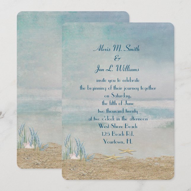Convites estrela do casamento na praia (Frente/Verso)