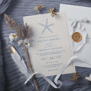 Convites Estrela do Mar Azul Empoeirado Praia Casamento Mod
