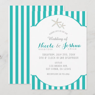 Convites Estrela-do-mar Azul-turquesa Listrado Elegante Pra