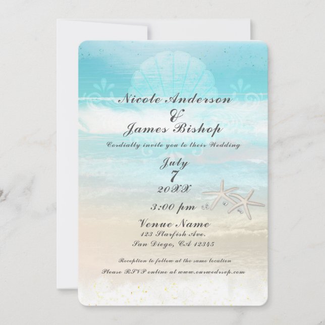 Convites Estrela-do-Mar Branca da Praia Casamento de Verão  (Frente)