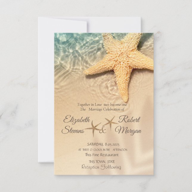 Convites Estrela do Mar Casamento na Praia de Areia (Frente)