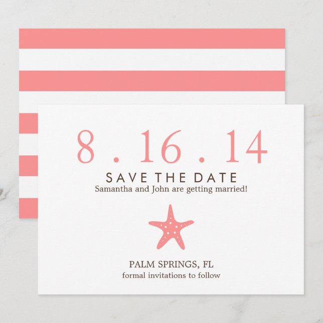Convites Estrela-do-Mar Coral Casamento Salvar a Data (Frente/Verso)
