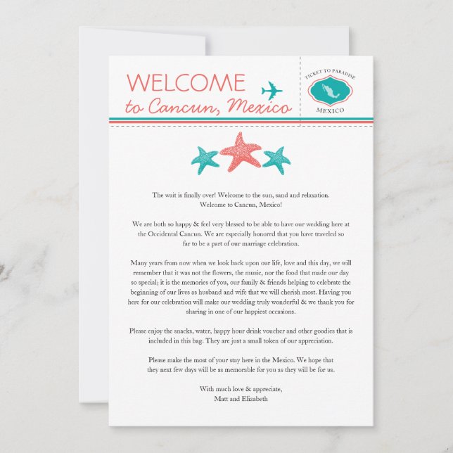Convites Estrela-do-Mar Coral Teal México Casamento Boas-Vi (Frente)