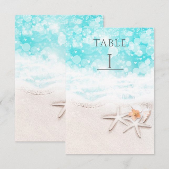 Convites Estrela do Mar de Areia Branca Oceano Azul Número  (Frente/Verso)