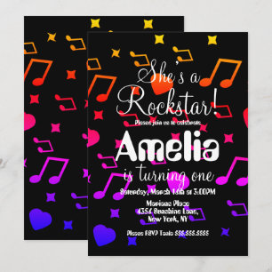 Convites Estrela do Violão Rockstar Colorido Aniversário de