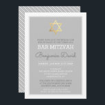 Convites ESTRELA Dourada do bar DAVID mitzvah cinza simples<br><div class="desc">*** NOTA - A CRUZ DO EFEITO DA FOLHA DE OURO É UMA IMAGEM IMPRESSA *** Um design elegante e sofisticado com detalhes da espiral para o BAR/CONVITE MITZVAH do seu filho. Uau seus amigos e família com este pequeno número;D Configuração como modelo é simples para você adicionar seus próprios...</div>