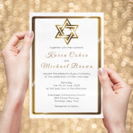 Convites Estrela Dourada Metálica de David Casamento Judaic