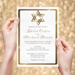 Convites Estrela Dourada Metálica de David Casamento Judaic