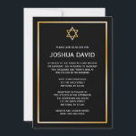 Convites Estrela Dourada Negra de David Bar Mitzvah<br><div class="desc">Um clássico Bar Mitzvah convite com uma estrela de David design em ouro falso e preto. Convidado moderno e formal que é facilmente personalizado para seu evento. Designs são ilustrações/gráficos impressos planos - NÃO FOIL DE OURO REAL.</div>