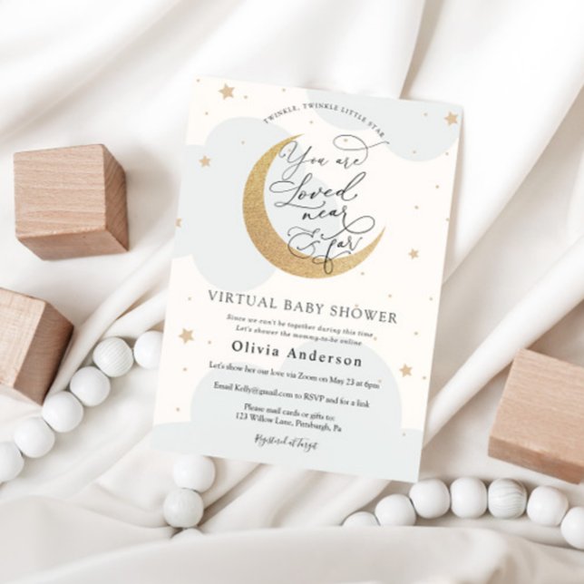 Convites Estrela e Lua Azul do Chá de fraldas Virtual (Criador carregado)