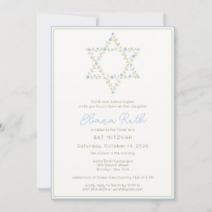 Convites Estrela Floral Judaica Elegante de David Bat Mitzv