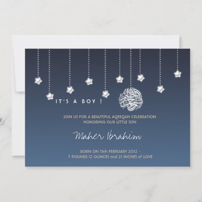 Convites Estrela islâmica do céu nocturno do bebê de Aqiqah (Frente)