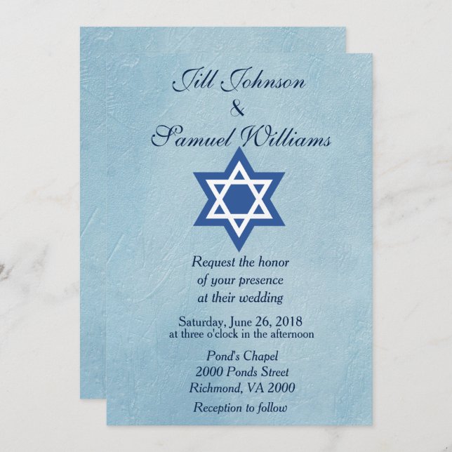 Convites Estrela Judaica de Casamento de David (Frente/Verso)