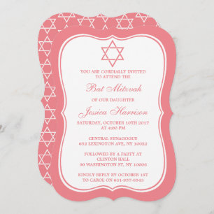 Convites Estrela Judaica Rosa E Branca De David Bat Mitzvah