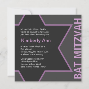 Convites Estrela Moderna de David Bat Mitzvah - Cinza e Ros