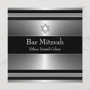 Convites Estrela Negra de Davi Bar Mitzvah Prata