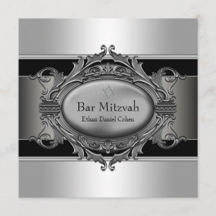 Convites Estrela Negra de Davi Bar Mitzvah Prata