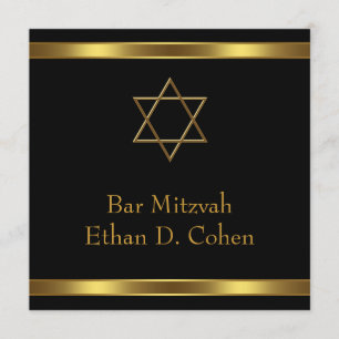 Convites Estrela Negra de David Bar Mitzvah Dourada
