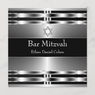 Convites Estrela Negra de David Bar Mitzvah em Prata