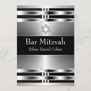 Convites Estrela Negra de David Bar Mitzvah Prata