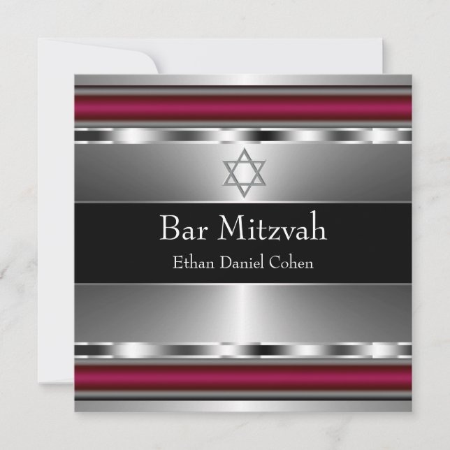 Convites Estrela Negra Vermelha de Davi Bar Mitzvah (Frente)