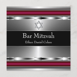 Convites Estrela Negra Vermelha de Davi Bar Mitzvah