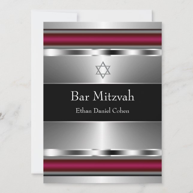 Convites Estrela Negra Vermelha de Davi Bar Mitzvah (Frente)