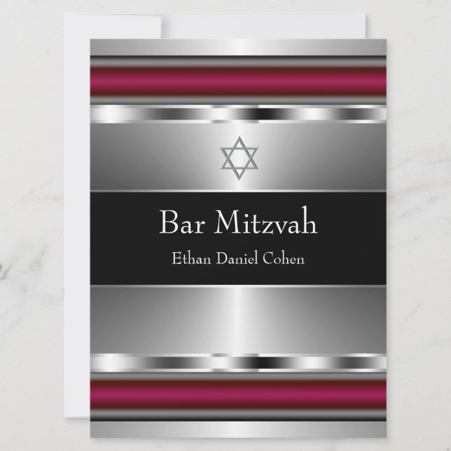 Convites Estrela Negra Vermelha de Davi Bar Mitzvah (Frente)