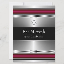 Convites Estrela Negra Vermelha de Davi Bar Mitzvah
