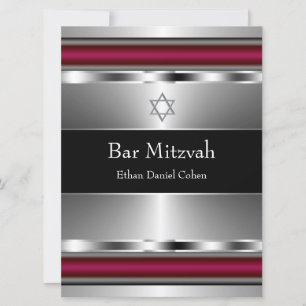 Convites Estrela Negra Vermelha de Davi Bar Mitzvah