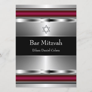 Convites Estrela Negra Vermelha de David Bar Mitzvah
