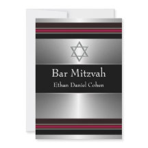Estrela Negra Vermelha Prata de Davi Bar Mitzvah