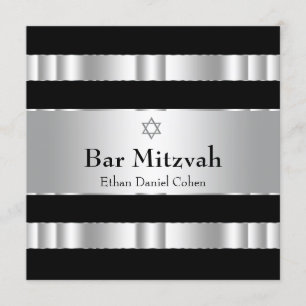 Convites Estrela Prateada Negra de David Bar Mitzvah