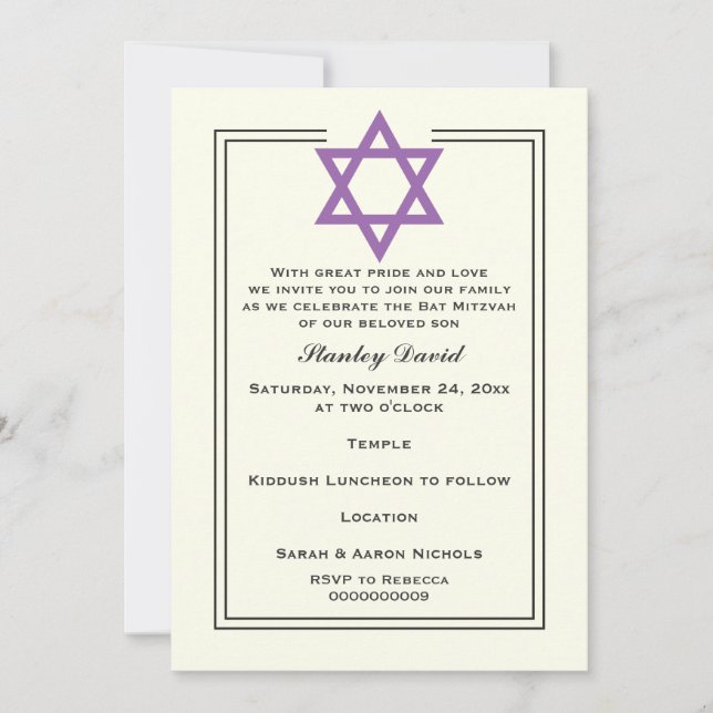 Convites Estrela Púrpura do Bar Mitzvah de dupla fronteira  (Frente)