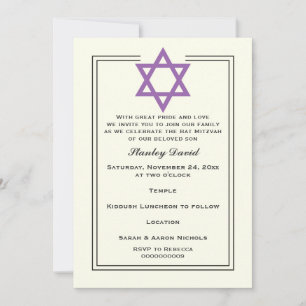 Convites Estrela Roxa do Bar Mitzvah de dupla fronteira de 