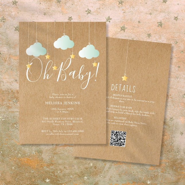 Convites Estrela Rústica, Querida, Tudo Em Um Chá de fralda (Rustic Twinkle Star Oh Baby All In One Baby Shower Invitation)