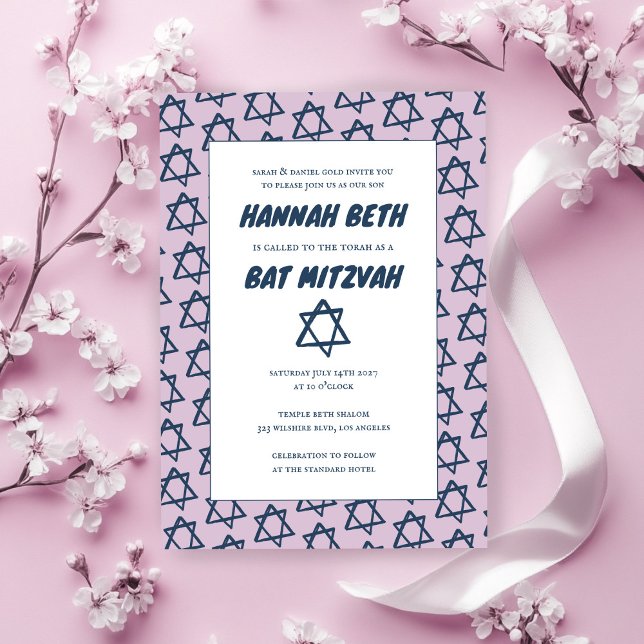 Convites Estrela Simples de David Personalizado B'nai Bat B (Simple Star of David Custom B'nai Bat Bar Mitzvah Invitation
)