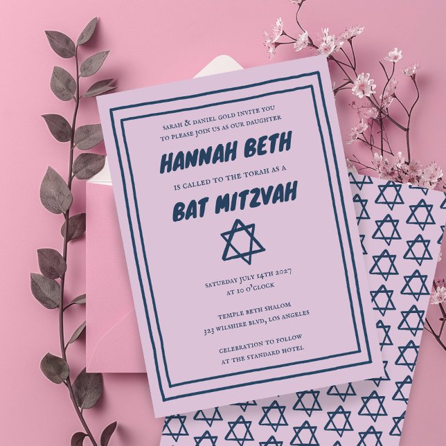 Convites Estrela Simples de David Personalizado B'nai Bat B (Simple Star of David Custom B'nai Bat Bar Mitzvah Invitation
)
