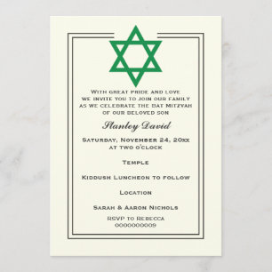 Convites Estrela Verde de David Bar Mitzvah