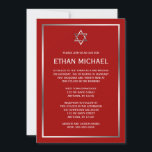 Convites Estrela Vermelha de Prata de David Bar Mitzvah Con<br><div class="desc">Um clássico Bar Mitzvah convite com uma Estrela de David design em prata e vermelho. Moderno e formal — personalize facilmente seu evento! Designs são ilustrações/gráficos impressos planos - NÃO FOIL DE PRATA REAL.</div>
