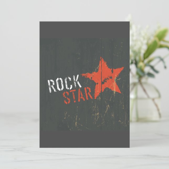 Convites Estrela Vermelha Grunge de Astro do Rock Angustiad (Em pé/Frente)