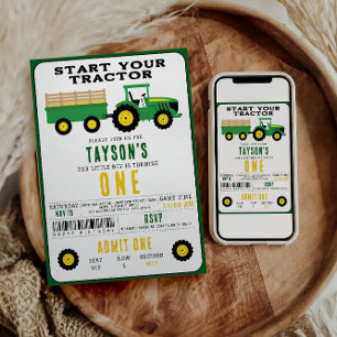 Convites Estrelar o seu primeiro aniversario Trator   Tema 