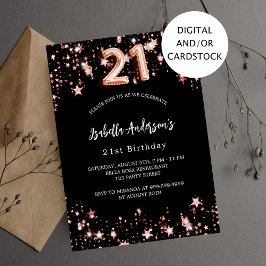 Convites estrelas aniversário de 21 anos preto rosa