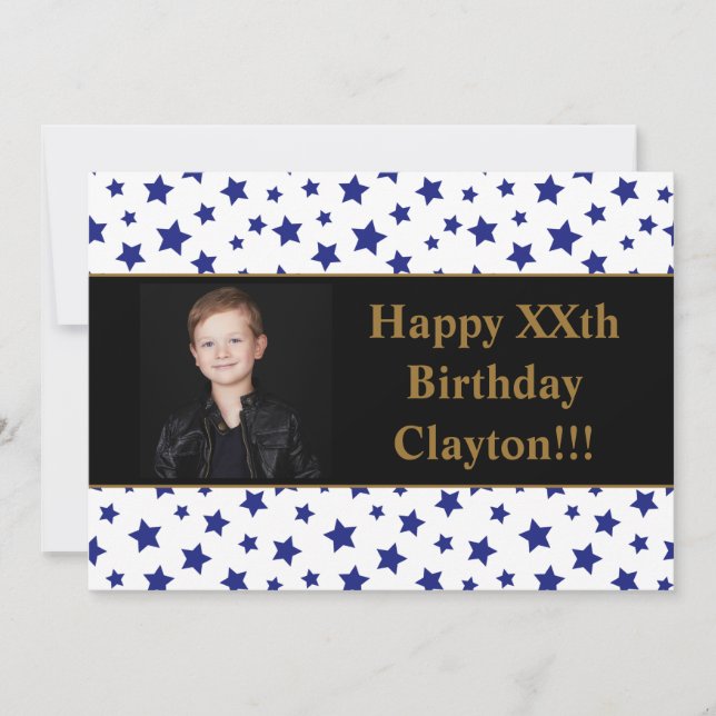 Convites Estrelas Azuis com Festa de aniversário de Fotogra (Frente)