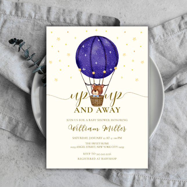 Convites Estrelas bonitas Urso de Teddy Urso de Ar Quente C (Cute Stars Teddy Bear Hot Air Balloon Baby Shower Invitation)