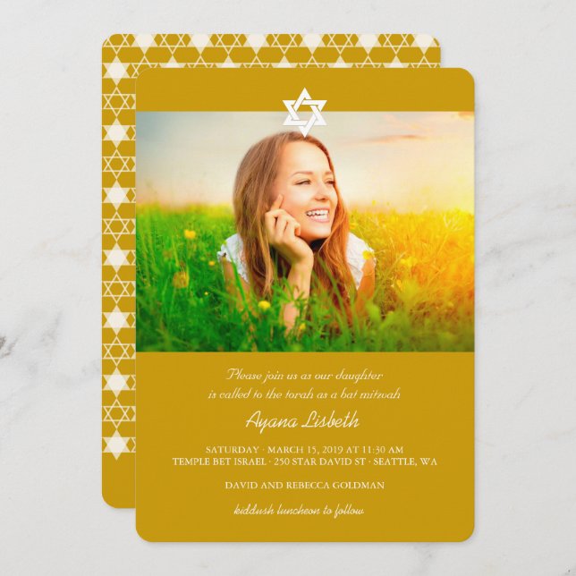 Convites Estrelas Brancas Modernas De David Bat Mitzvah Con (Frente/Verso)