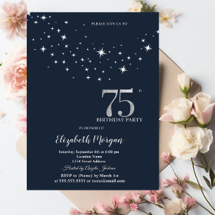 Convites Estrelas Brancas Simples Aniversário de 75 anos Az